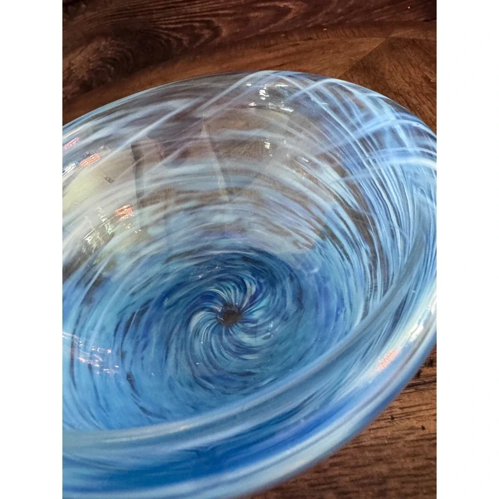 Kosta Boda Contrast Blue Swirl Glass Bowl Anna Ehrner Sweden 7.25